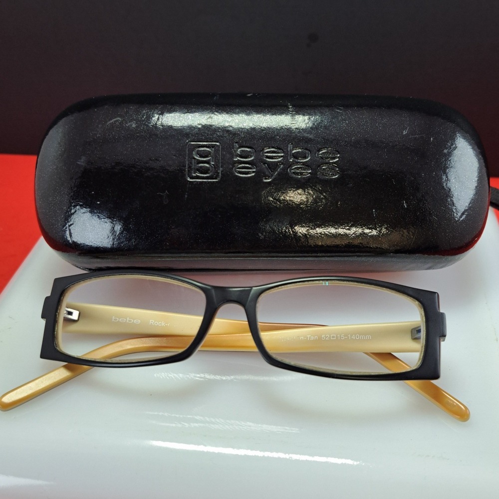 Bebe Rock-it Eyeglasses Womens 52-15-140 Black Tan Excellent Rectangular‎ Frames